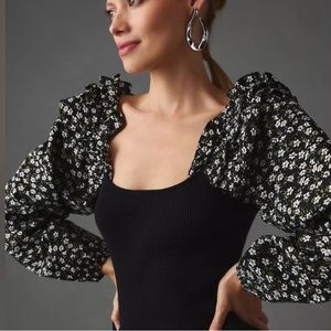 NWT Anthropologie Floral Ruffle Sleeve Sweater